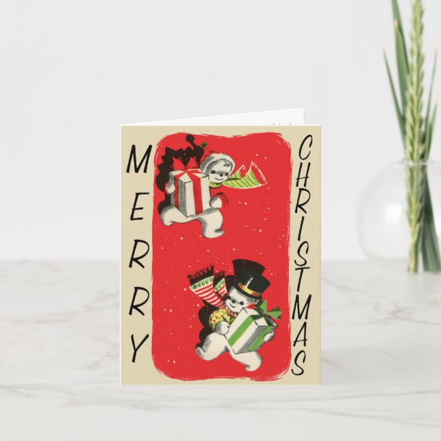 Carte de Noël Snowman de style rétro (Devant)