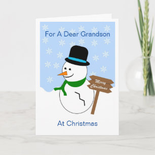 Carte de Noël Snowman Grandson