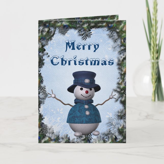 Carte de Noël Snowman & Peacock (Devant)