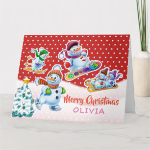 Carte de Noël snowmen carte de nom personnalisée.