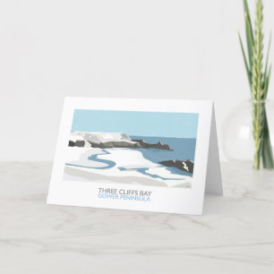 Carte de Noël SnowThree Cliffs Bay Beach Gower