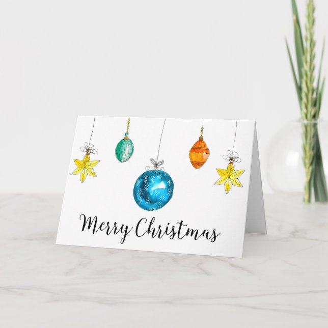 Carte de Noël sobre d'ornement de Noël d'aquarelle (Devant)
