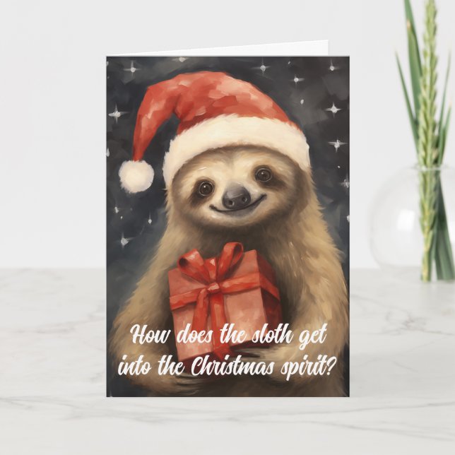 Carte de Noël Soigneusement Sloth Père Noël (Devant)