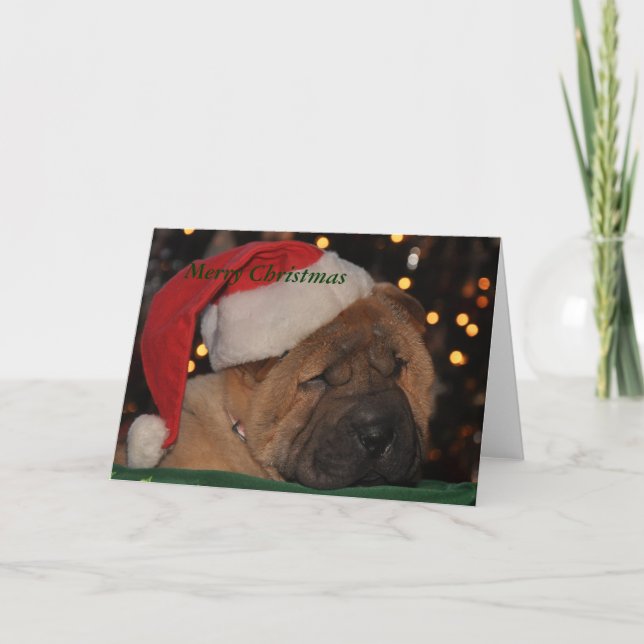 Carte de Noël somnolente de chiot (Devant)