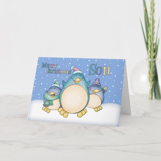 Carte de Noël Son Avec Pingouins (Devant)