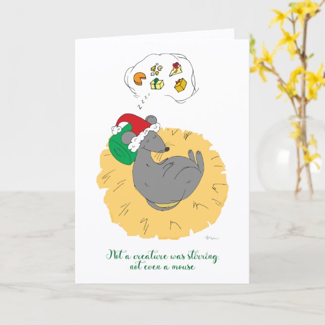 Carte de Noël Souris Endormie Fêtes de fin d'année (Fleur jaune)