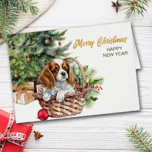 Carte de Noël Spaniel Puppy Wicket Panier