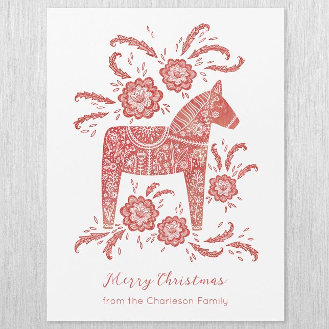 Carte de Noël suédoise Dala Horse (Swedish Dala Horse personalized magnetic Christmas card)