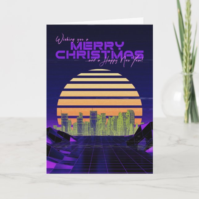 Carte de Noël synthwave violet (Devant)