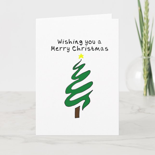 Carte de Noël Tiré à la main Arbre de Noël vert (Devant)