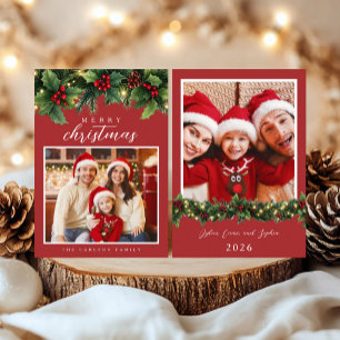 Carte de Noël traditionnelle de famille avec du ho