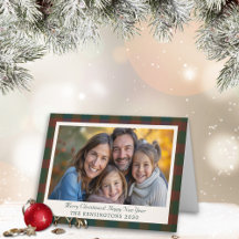 Carte de Noël traditionnelle Plaid/Tartan pliée