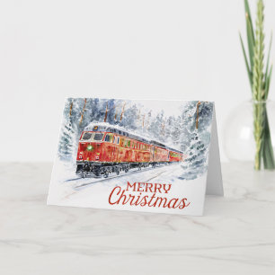 Carte de Noël Train de Fêtes à Travers les Bois En
