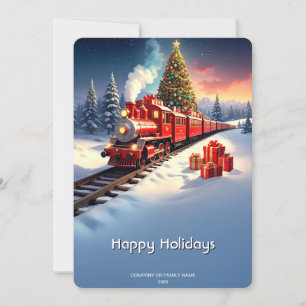 Carte de Noël Train Rouge Arbre de Noël