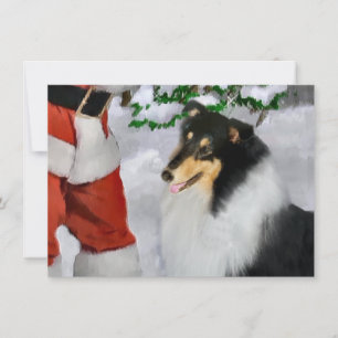 Carte de Noël Tri Color Rough Collie Père Noël