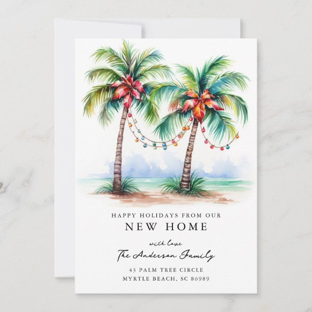 Carte de Noël Tropical New Home (Devant)