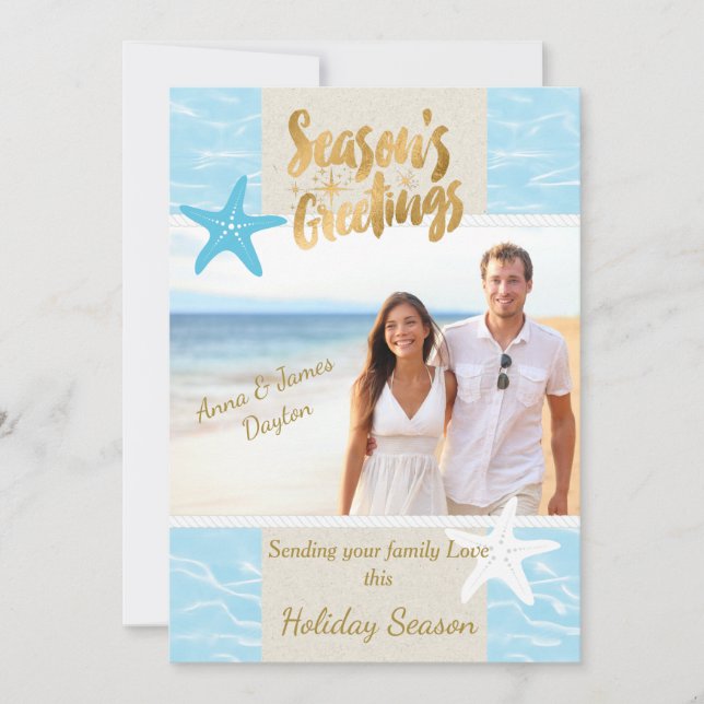 Carte de Noël tropicale de photo de plage (Devant)