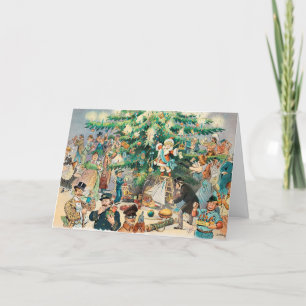 Carte de Noël unique aux Vintages autour des arbre