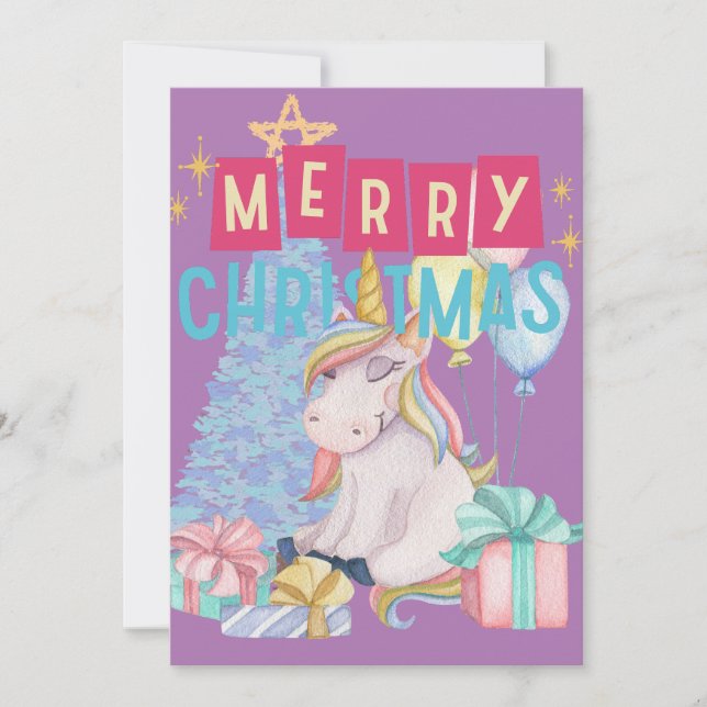 Carte de Noël Unique Cute Unicorn (Devant)