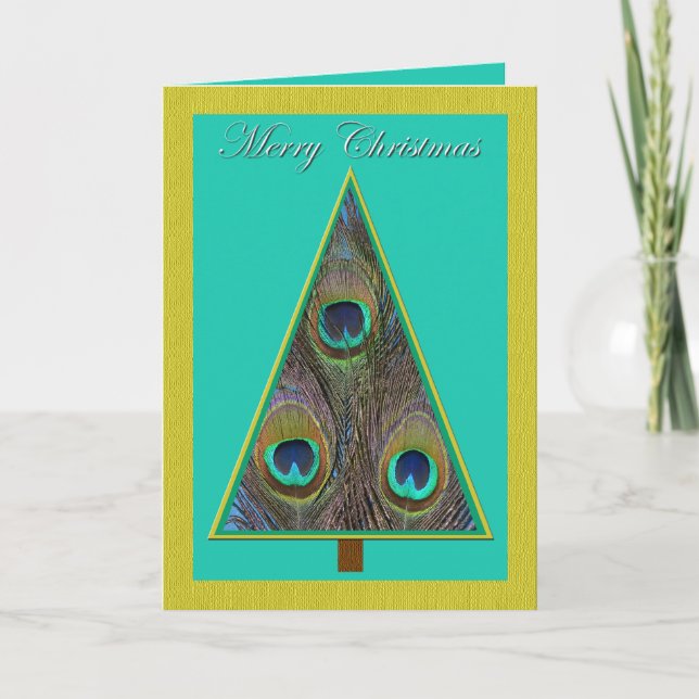 Carte de Noël unique d'arbre de Noël de paon (Devant)
