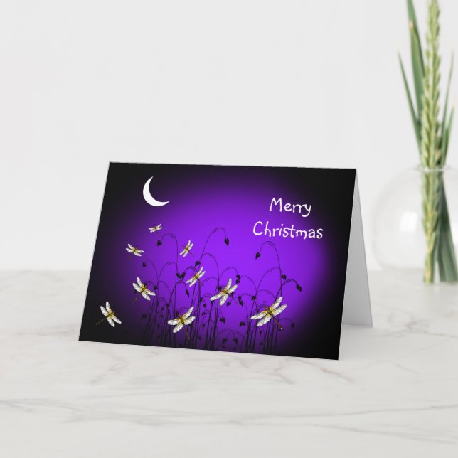 Carte de Noël unique Dragonflies Moon Joyeux Noël (Devant)