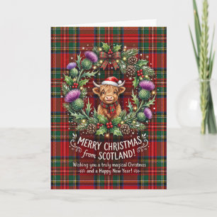 Carte de Noël vache des Highlands tartan