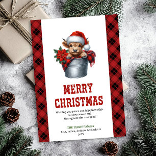 Carte de Noël vache highland ferme rustique
