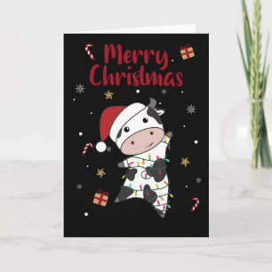 Carte de Noël vache joyeuse Animaux d'hiver Vaches