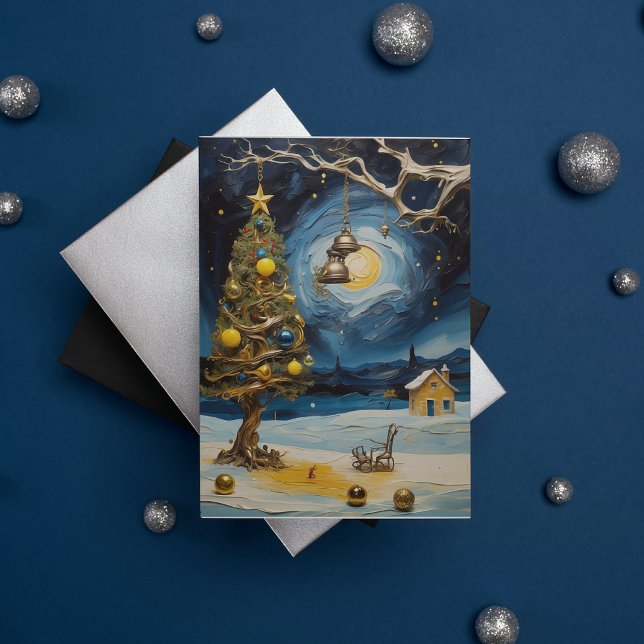 Carte de Noël Van Gogh Starry Night Art Grey (Créateur téléchargé)