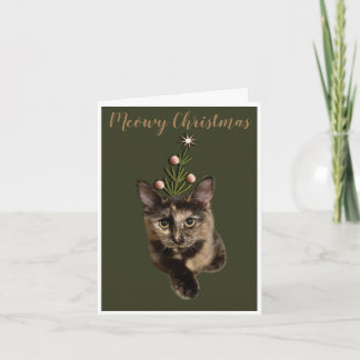 Carte de Noël Vert Meowy Chat