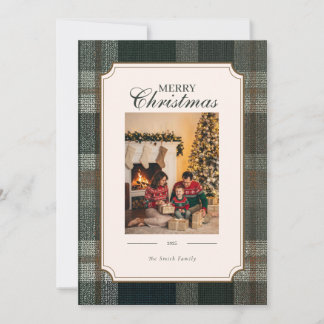 Carte de Noël verte à carreaux et une photo