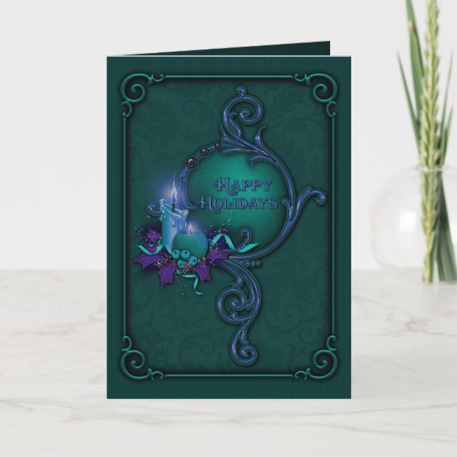 Carte de Noël verte et pourpre de lueur d'une (Devant)