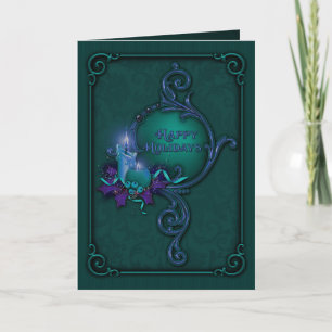 Carte de Noël verte et pourpre de lueur d'une