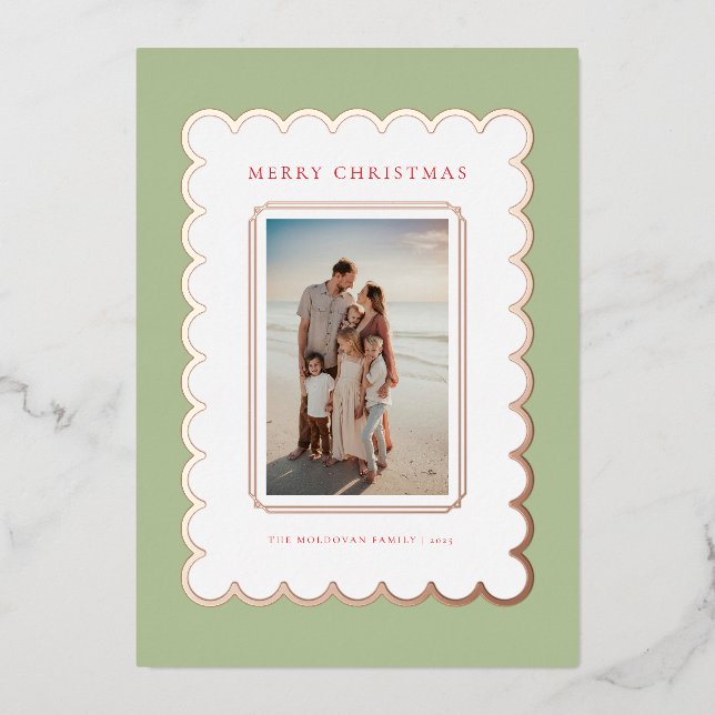 Carte de Noël verte et Rose Gold Foil (Recto)
