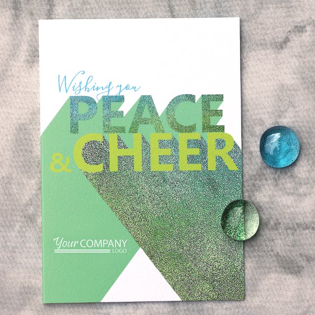 Carte de Noël verte, Turquoise (Green Company Holiday Christmas Cards For Green Logo Colors, Typography Word Art)