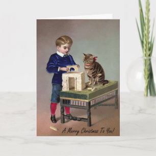 Carte de Noël Victorian Cat Art vintage