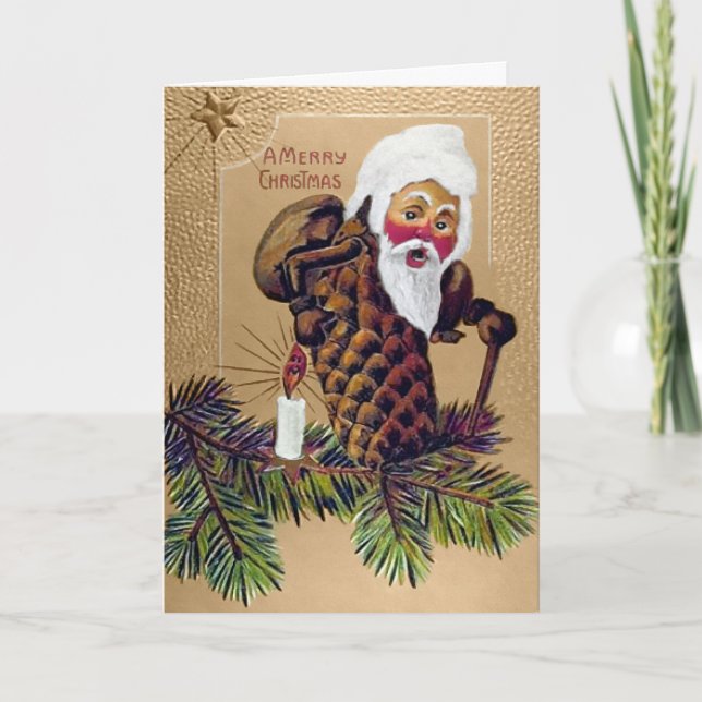 Carte de Noël Victorian Pinecone Père Noël (Devant)