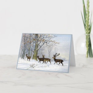 Carte de Noël victorienne Cerf dans Snowy Woods