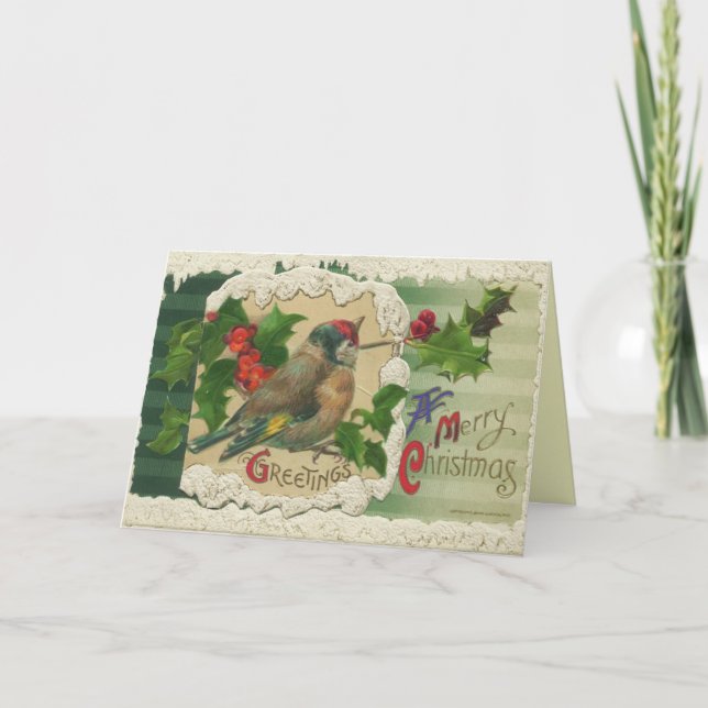 Carte de Noël victorienne d'oiseau (Devant)