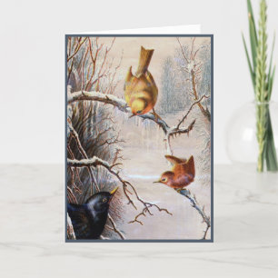 Carte de Noël victorienne Oiseaux de vacances