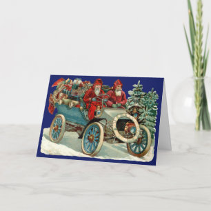Carte de Noël victorienne Père Noël automobile