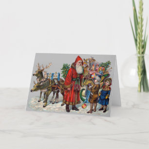 Carte de Noël victorienne Père Noël Sleigh & Child
