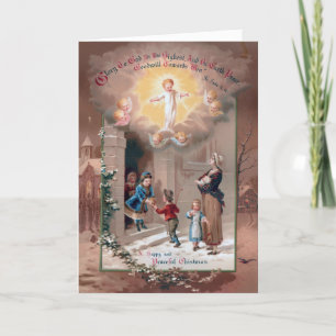 Carte de Noël victorienne religieuse d'heureuses