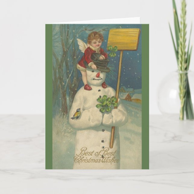 Carte de Noël victorienne Snowman et Angel (Devant)