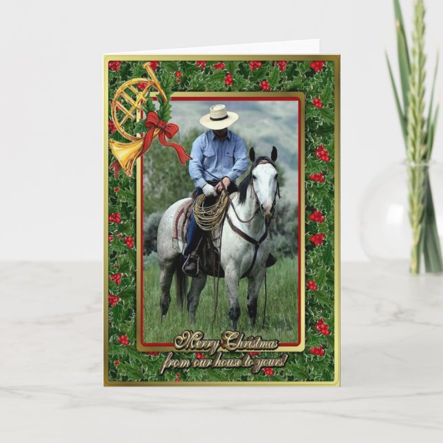 Carte De Noël Vide Cowboy Et Quartier Horse (Devant)