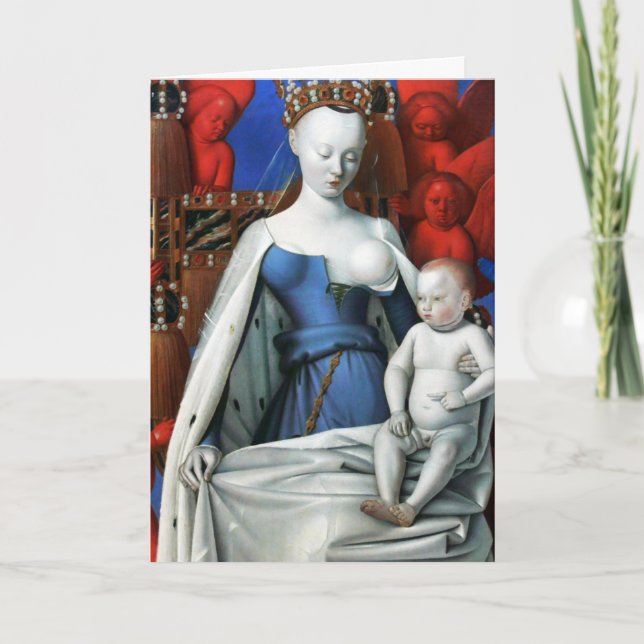 Carte de Noël : Vierge et enfant avec anges (Devant)