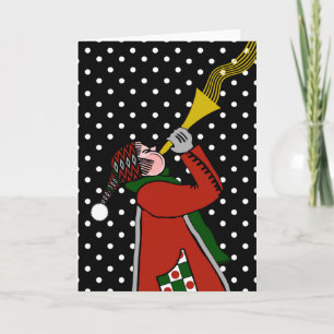 Carte de Noël vierge, souffler la trompette dans l
