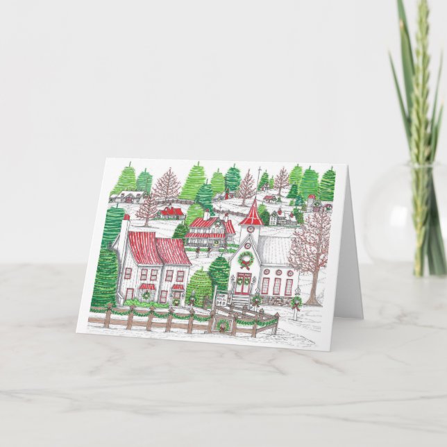 Carte de Noël Village pliée 5x7 (Devant)