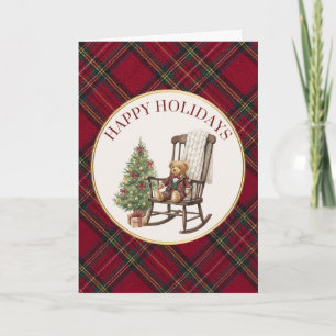 Carte de Noël vintage à carreaux avec ours en pelu