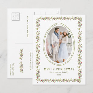 Carte de Noël vintage à motifs botaniques